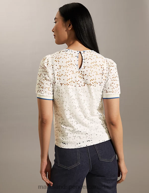 Marks and Spencer Canada - Women Ivory Clothing Marks & Spencer Lace T-Shirt 20VTD2263