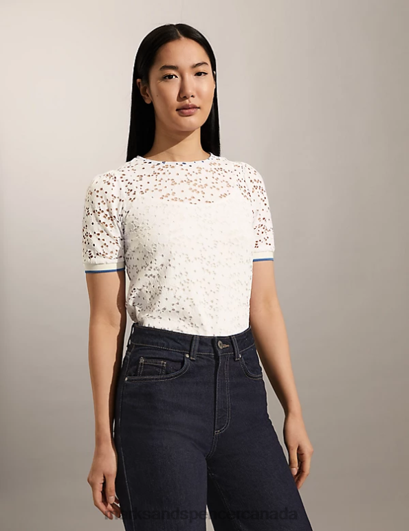 Marks and Spencer Canada - Women Ivory Clothing Marks & Spencer Lace T-Shirt 20VTD2263