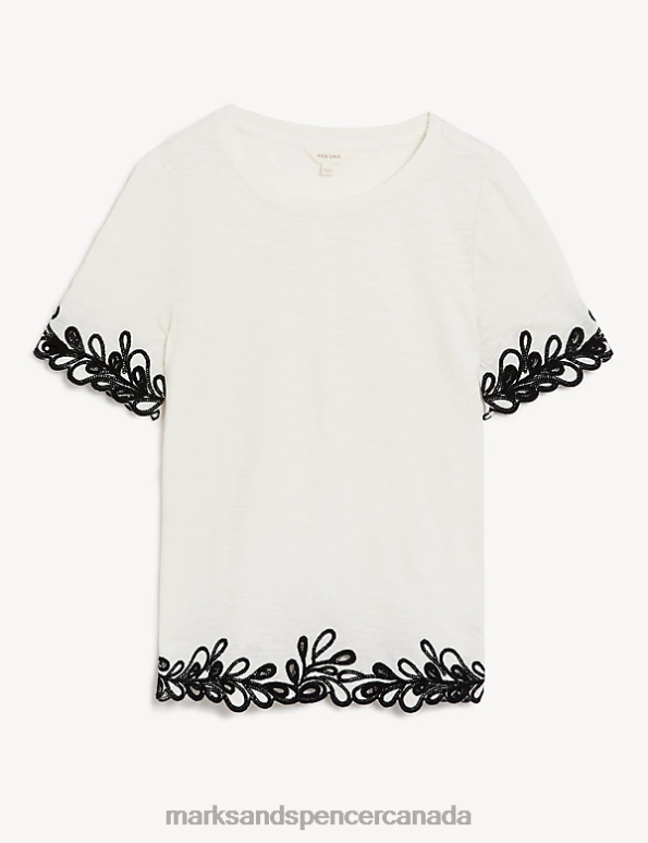 Women Ivory Clothing Marks & Spencer Pure Cotton Embroidered T-Shirt 20VTD3032 - Marks and Spencer online