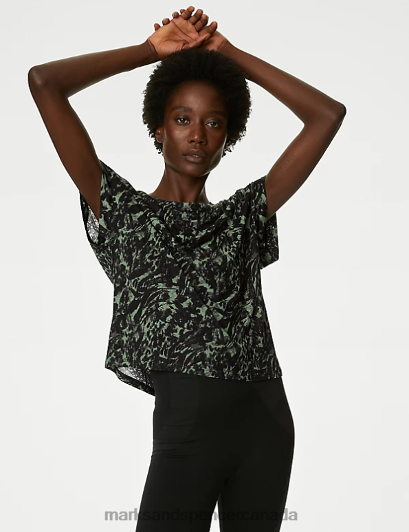 Women Khaki/Olive Clothing Marks & Spencer Printed Scoop Neck Relaxed T-Shirt 20VTD2519 - Marks and Spencer Canada locations