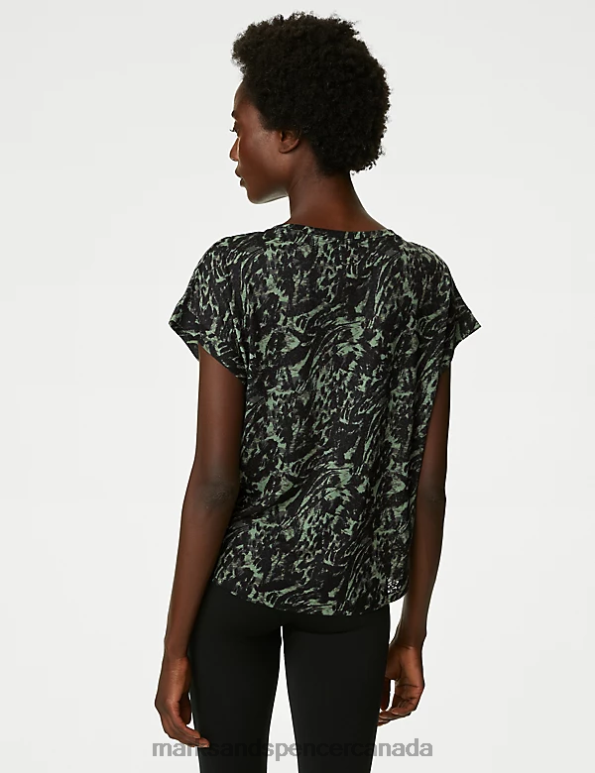Women Khaki/Olive Clothing Marks & Spencer Printed Scoop Neck Relaxed T-Shirt 20VTD2519 - Marks and Spencer Canada locations