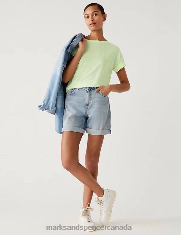 Women Light Apple Clothing Marks & Spencer Linen Rich T-Shirt 20VTD2845 - Marks and Spencer online