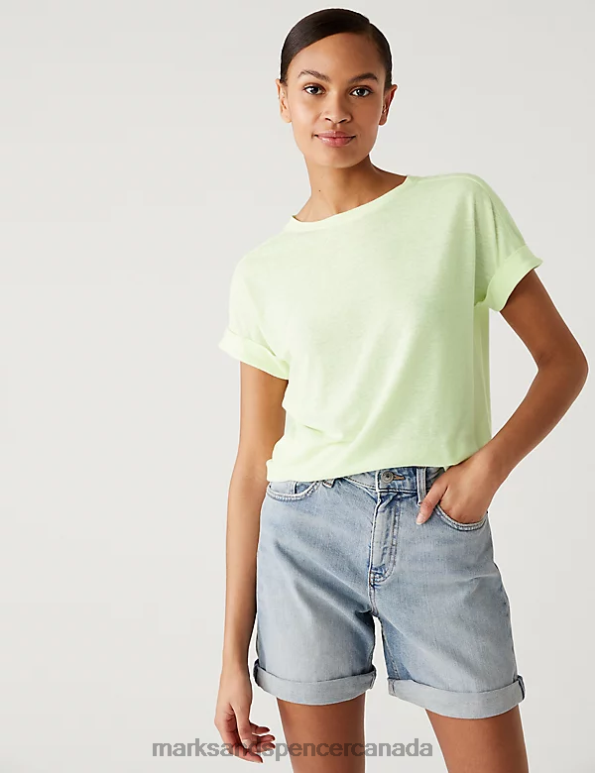 Women Light Apple Clothing Marks & Spencer Linen Rich T-Shirt 20VTD2845 - Marks and Spencer online