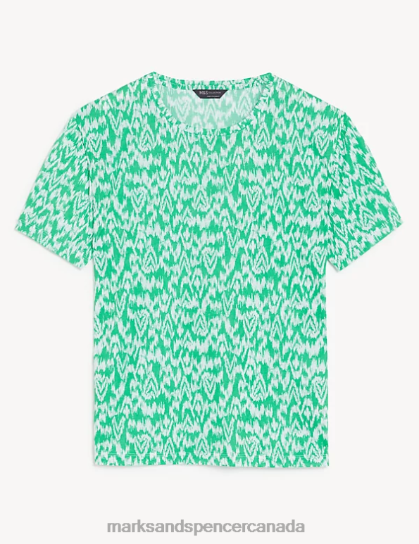 Marks and Spencer sale - Women Light Green Mix Clothing Marks & Spencer Printed Crew Neck Relaxed T-Shirt 20VTD963