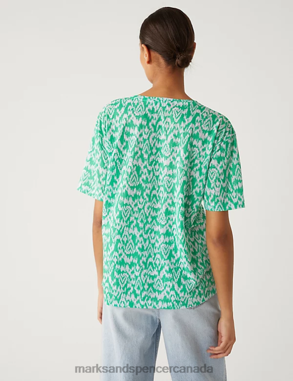 Marks and Spencer sale - Women Light Green Mix Clothing Marks & Spencer Printed Crew Neck Relaxed T-Shirt 20VTD963
