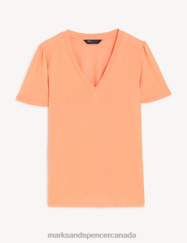 Marks and Spencer Canada - Women Light Orange Clothing Marks & Spencer Jersey Regular Fit Angel Sleeve T-Shirt 20VTD3075