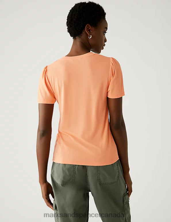 Marks and Spencer Canada - Women Light Orange Clothing Marks & Spencer Jersey Regular Fit Angel Sleeve T-Shirt 20VTD3075