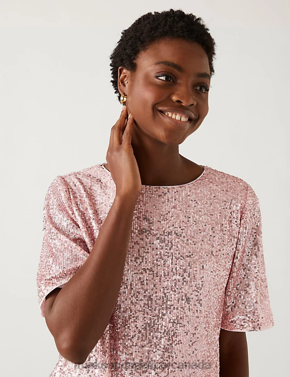 Marks and Spencer near me - Women Light Pink Clothing Marks & Spencer Sequin Regular Fit Top 20VTD2876