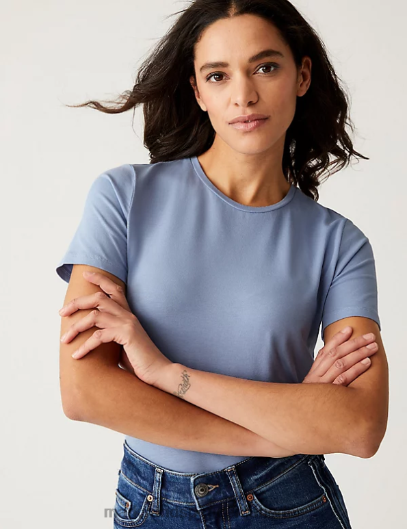Marks and Spencer near me - Women Medium Blue Clothing Marks & Spencer Cotton Rich Slim Fit T-Shirt 20VTD1469