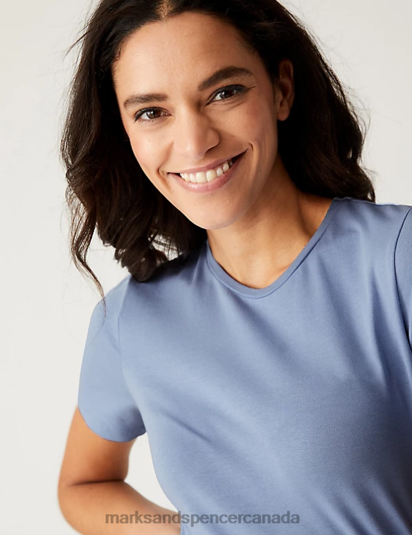Marks and Spencer near me - Women Medium Blue Clothing Marks & Spencer Cotton Rich Slim Fit T-Shirt 20VTD1469