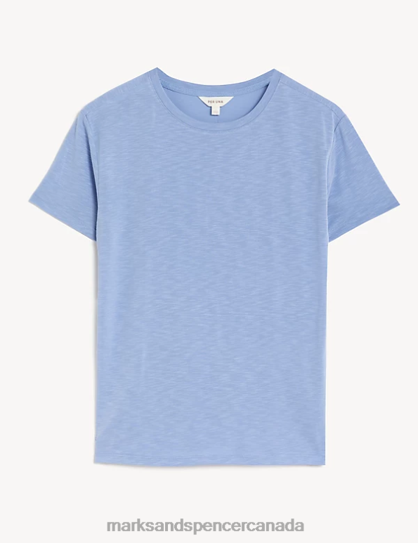 Women Medium Blue Clothing Marks & Spencer Modal Rich Round Neck T-Shirt 20VTD2942 - Marks and Spencer online