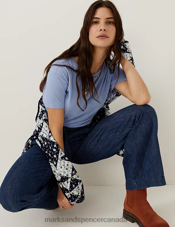 Women Medium Blue Clothing Marks & Spencer Modal Rich Round Neck T-Shirt 20VTD2942 - Marks and Spencer online