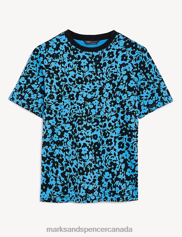 Marks and Spencer sale - Women Medium Blue Mix Clothing Marks & Spencer Pure Cotton Printed Everyday Fit T-Shirt 20VTD2394