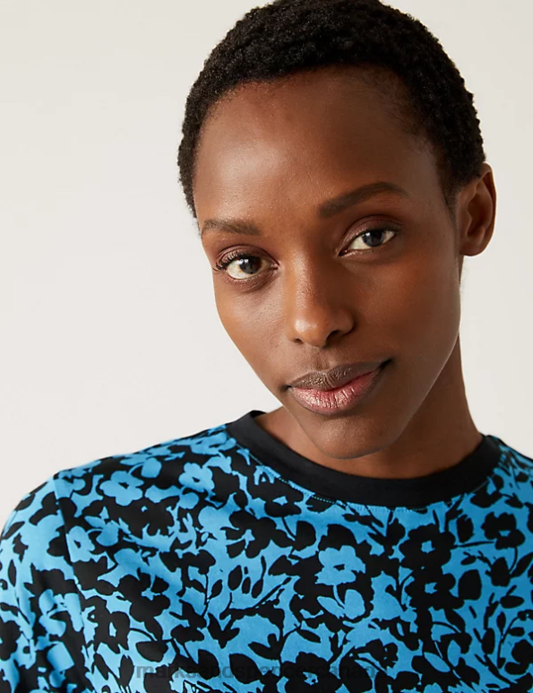 Marks and Spencer sale - Women Medium Blue Mix Clothing Marks & Spencer Pure Cotton Printed Everyday Fit T-Shirt 20VTD2394