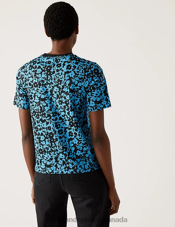 Marks and Spencer sale - Women Medium Blue Mix Clothing Marks & Spencer Pure Cotton Printed Everyday Fit T-Shirt 20VTD2394