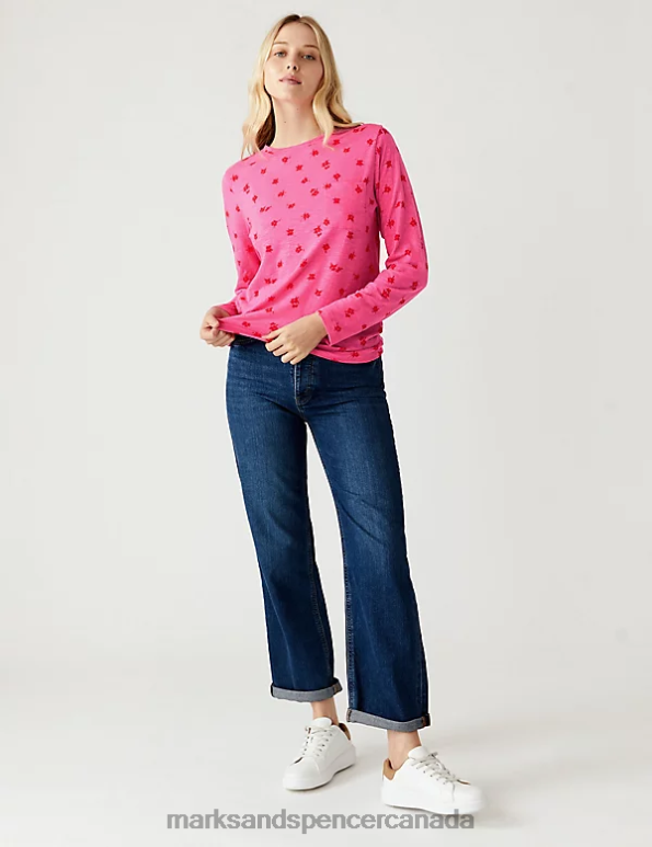 Marks and Spencer near me - Women Medium Pink Clothing Marks & Spencer Pure Cotton Printed Crew Neck T-Shirt 20VTD2384