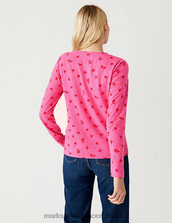 Marks and Spencer near me - Women Medium Pink Clothing Marks & Spencer Pure Cotton Printed Crew Neck T-Shirt 20VTD2384
