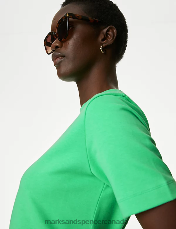 Marks and Spencer Canada - Women Mint Clothing Marks & Spencer Cotton Rich Crew Neck T-Shirt 20VTD639