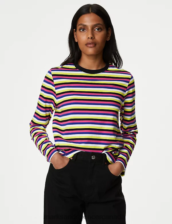 Marks and Spencer near me - Women Multi Clothing Marks & Spencer Pure Cotton Striped Everyday Fit Top 20VTD3209