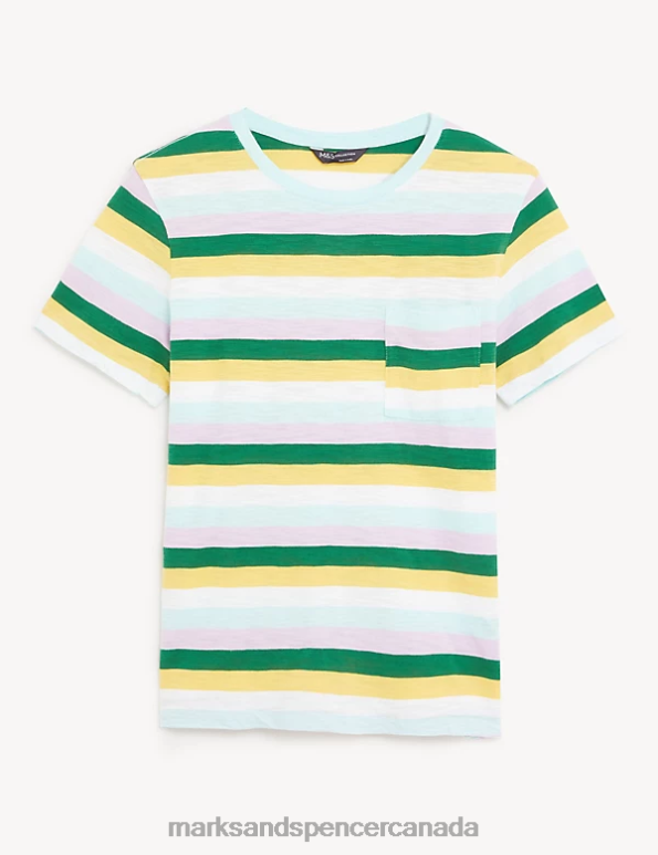 Women Multi Clothing Marks & Spencer Pure Cotton Striped Pocket T-Shirt 20VTD2066 - Marks and Spencer online