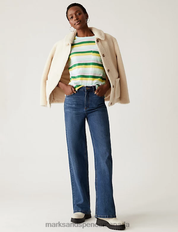 Women Multi Clothing Marks & Spencer Pure Cotton Striped Pocket T-Shirt 20VTD2066 - Marks and Spencer online