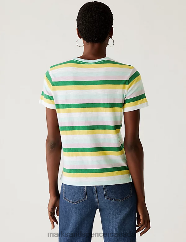 Women Multi Clothing Marks & Spencer Pure Cotton Striped Pocket T-Shirt 20VTD2066 - Marks and Spencer online