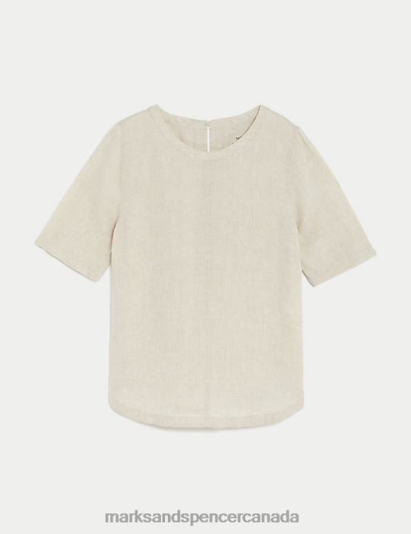 Women Natural Clothing Marks & Spencer Pure Linen T-Shirt 20VTD329 - Marks and Spencer outlet