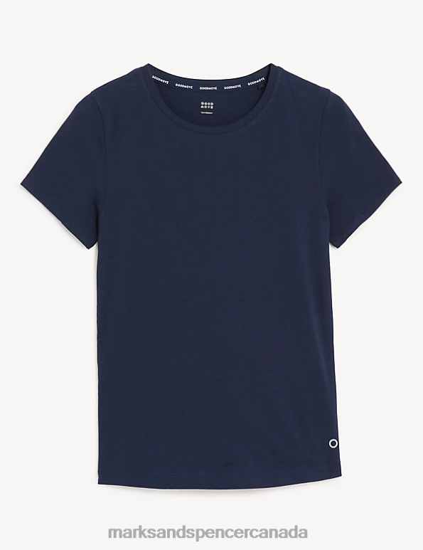 Women Navy Clothing Marks & Spencer Cotton Rich Side Stripe T-Shirt 20VTD2543 - Marks and Spencer outlet