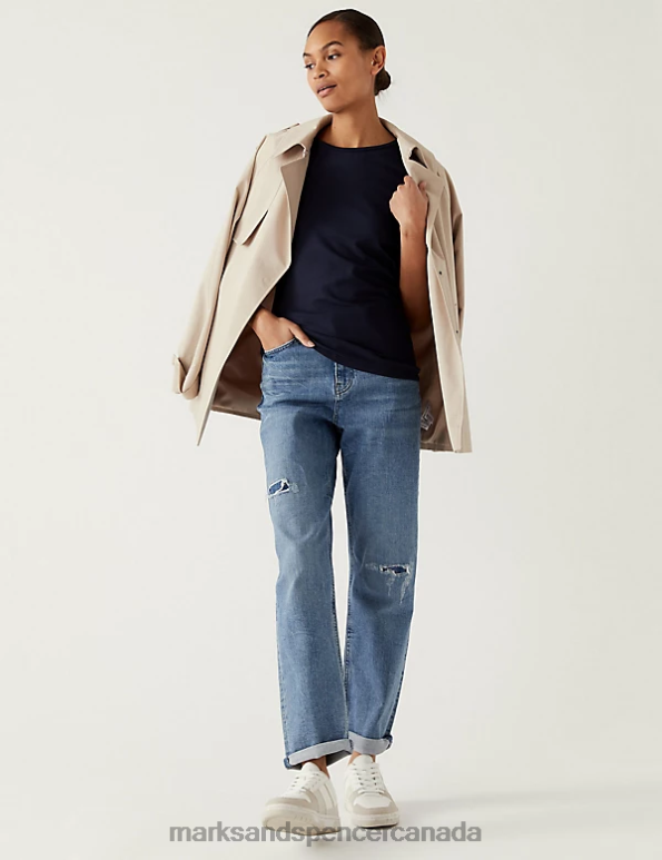 Marks and Spencer near me - Women Navy Clothing Marks & Spencer Cotton Rich Slim Fit T-Shirt 20VTD1808