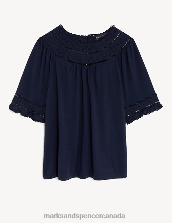 Marks and Spencer near me - Women Navy Clothing Marks & Spencer Jersey Lace Insert Top 20VTD1274