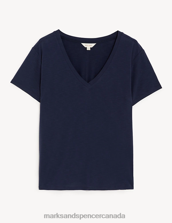 Women Navy Clothing Marks & Spencer Modal Rich V-Neck T-Shirt 20VTD2673 - Marks and Spencer Canada locations