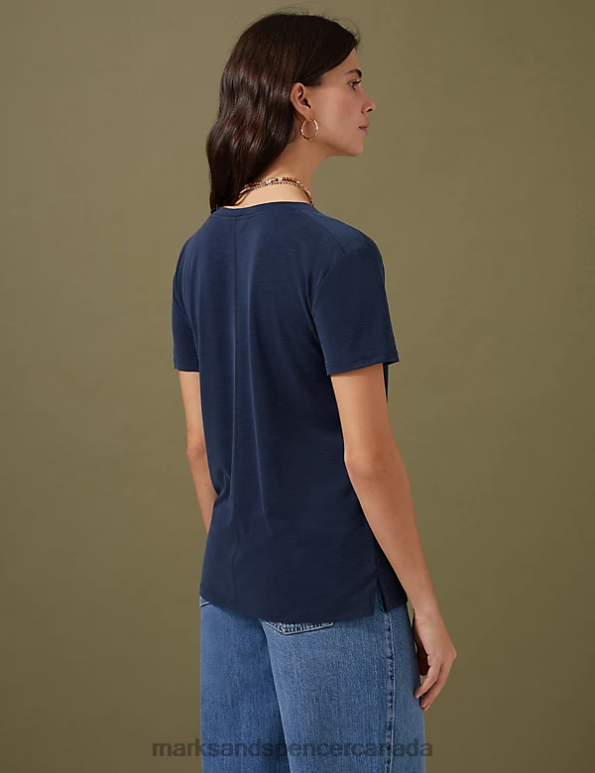 Women Navy Clothing Marks & Spencer Modal Rich V-Neck T-Shirt 20VTD2673 - Marks and Spencer Canada locations