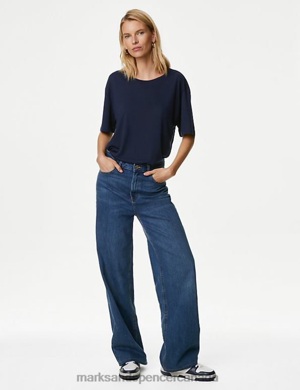 Women Navy Clothing Marks & Spencer Relaxed Short Sleeve T-Shirt 20VTD2367 - Marks and Spencer outlet