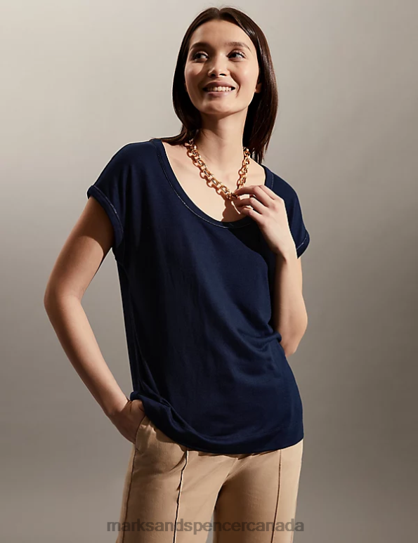 Women Navy Clothing Marks & Spencer Scoop Neck T-Shirt 20VTD2512 - Marks and Spencer online