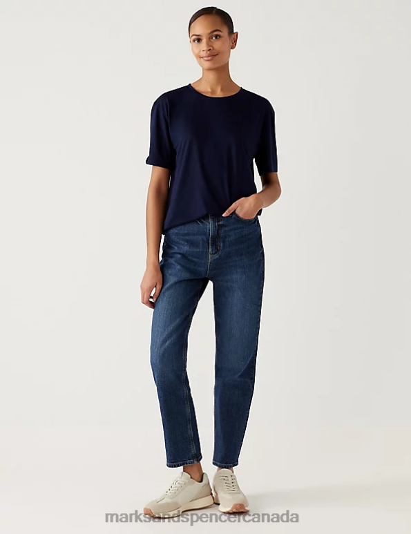 Women Navy/Grey Clothing Marks & Spencer 2pk Crew Neck Relaxed T-Shirts 20VTD1211 - Marks and Spencer outlet