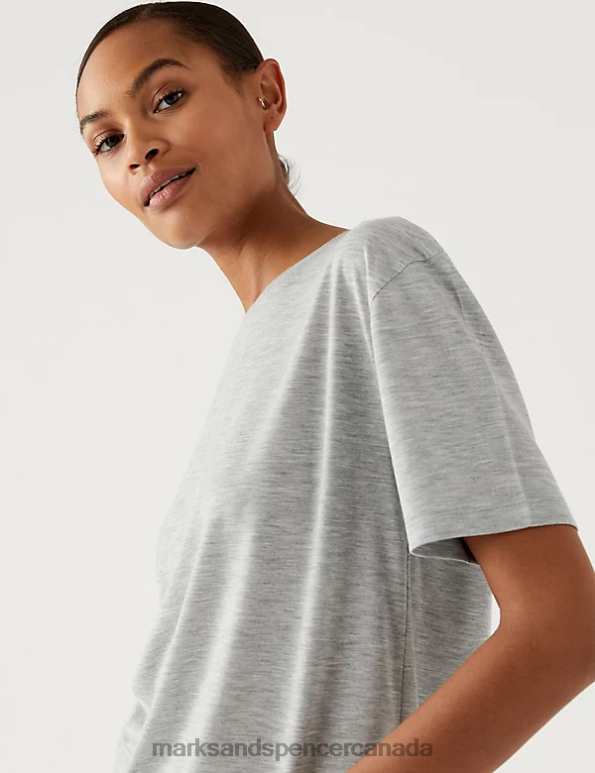 Women Navy/Grey Clothing Marks & Spencer 2pk Crew Neck Relaxed T-Shirts 20VTD1211 - Marks and Spencer outlet