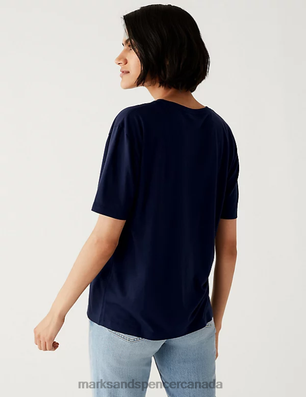 Women Navy Mix Clothing Marks & Spencer Printed Crew Neck Relaxed T-Shirt 20VTD1323 - Marks and Spencer Canada locations