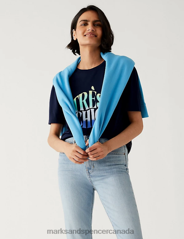 Women Navy Mix Clothing Marks & Spencer Printed Crew Neck Relaxed T-Shirt 20VTD1323 - Marks and Spencer Canada locations