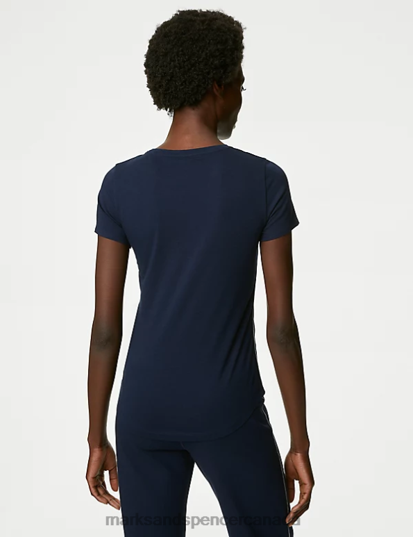 Marks and Spencer Canada - Women Navy/White Clothing Marks & Spencer Cotton Rich Side Stripe T-Shirt 20VTD2544