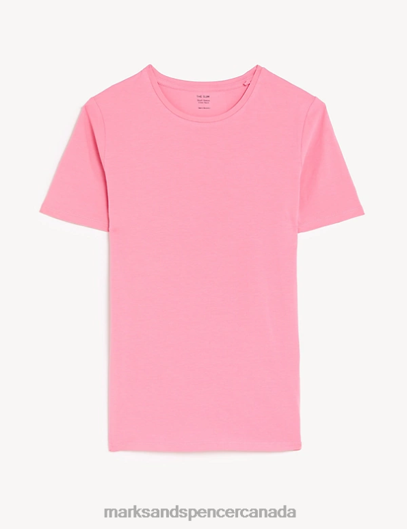 Marks and Spencer sale - Women Petal Pink Clothing Marks & Spencer Cotton Rich Slim Fit T-Shirt 20VTD1809