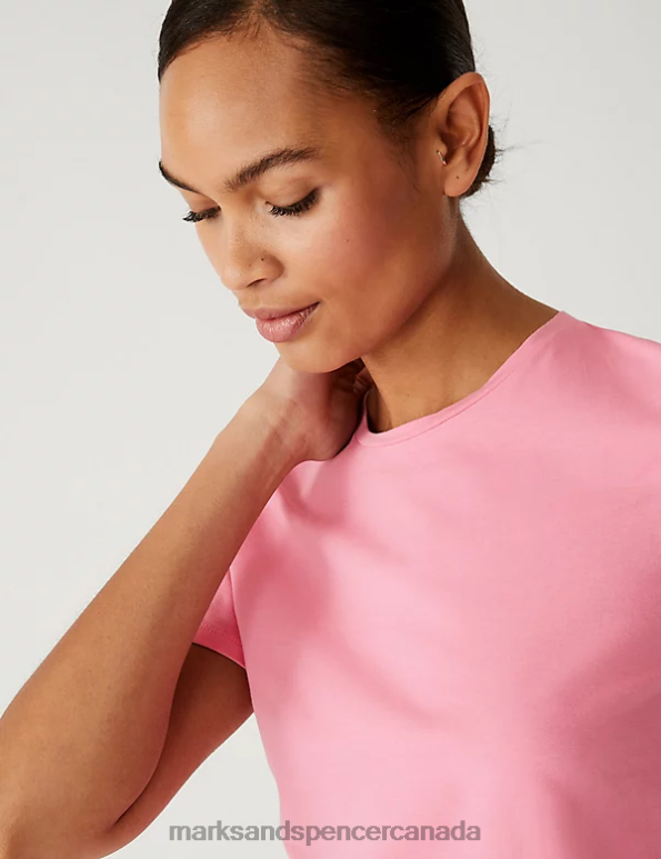 Marks and Spencer sale - Women Petal Pink Clothing Marks & Spencer Cotton Rich Slim Fit T-Shirt 20VTD1809