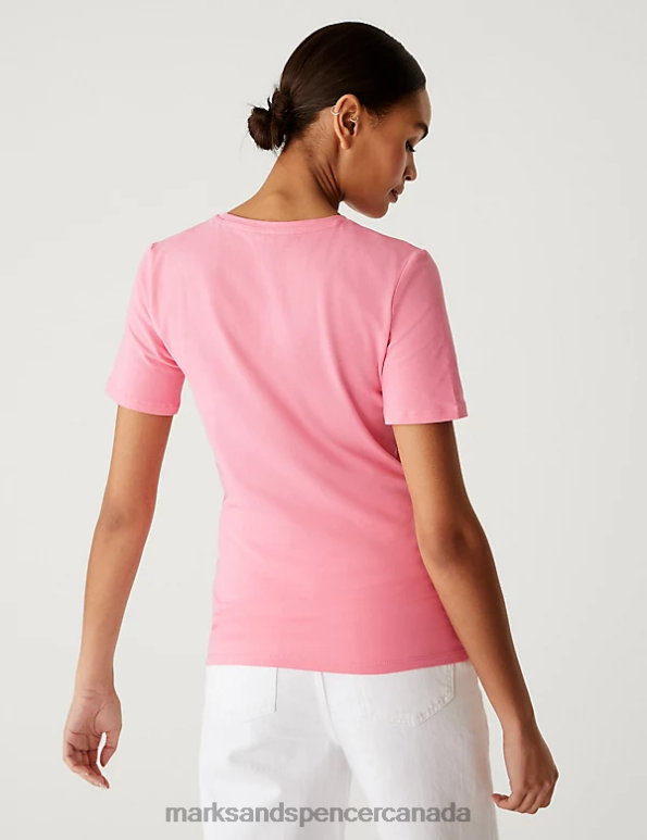 Marks and Spencer sale - Women Petal Pink Clothing Marks & Spencer Cotton Rich Slim Fit T-Shirt 20VTD1809