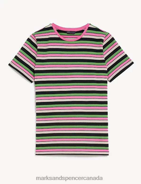 Marks and Spencer sale - Women Pink Mix Clothing Marks & Spencer Cotton Rich Striped Slim Fit T-Shirt 20VTD1579