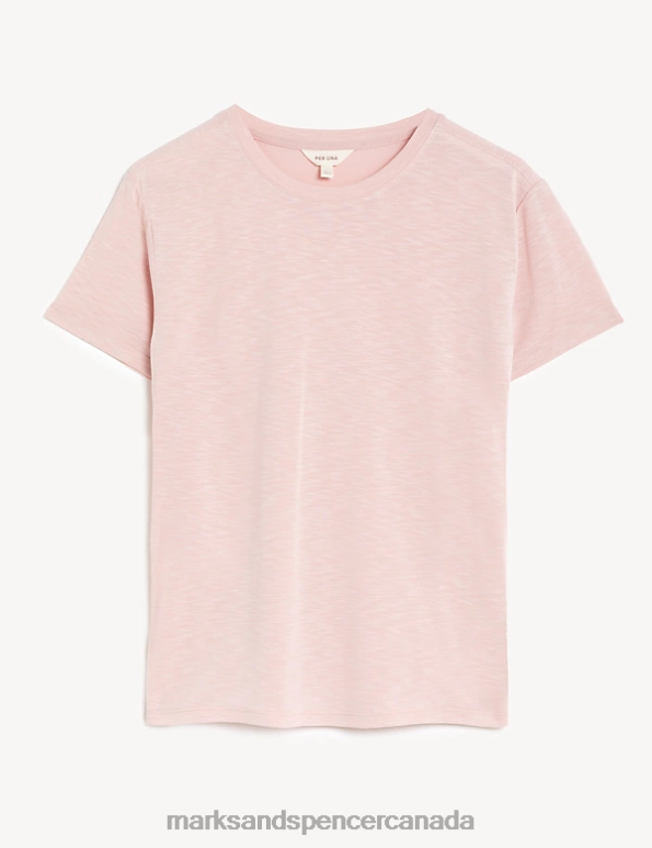 Women Pink Shell Clothing Marks & Spencer Modal Rich Round Neck T-Shirt 20VTD2581 - Marks and Spencer outlet