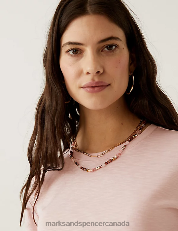 Women Pink Shell Clothing Marks & Spencer Modal Rich Round Neck T-Shirt 20VTD2581 - Marks and Spencer outlet