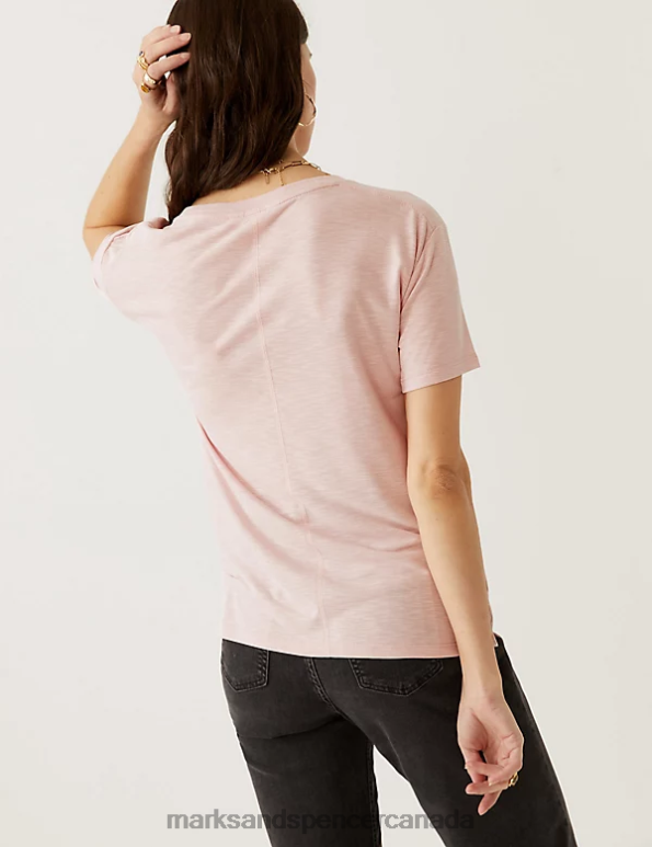 Women Pink Shell Clothing Marks & Spencer Modal Rich Round Neck T-Shirt 20VTD2581 - Marks and Spencer outlet