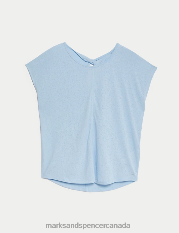 Marks and Spencer sale - Women Powder Blue Clothing Marks & Spencer Scoop Neck Twist Back Yoga T-Shirt 20VTD2818
