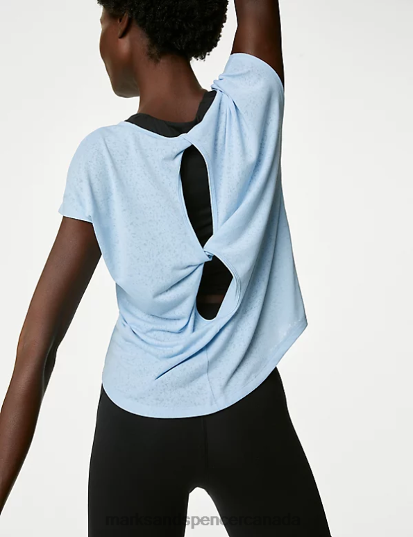 Marks and Spencer sale - Women Powder Blue Clothing Marks & Spencer Scoop Neck Twist Back Yoga T-Shirt 20VTD2818