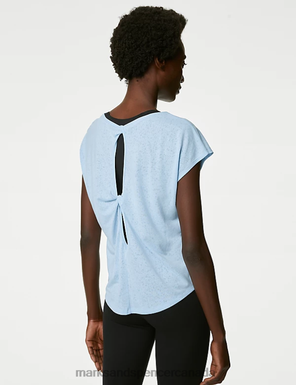 Marks and Spencer sale - Women Powder Blue Clothing Marks & Spencer Scoop Neck Twist Back Yoga T-Shirt 20VTD2818