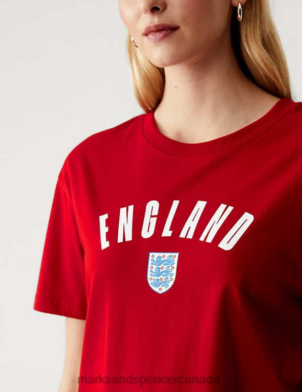 Women Red Mix Clothing Marks & Spencer Pure Cotton England T-Shirt 20VTD1824 - Marks and Spencer Canada locations